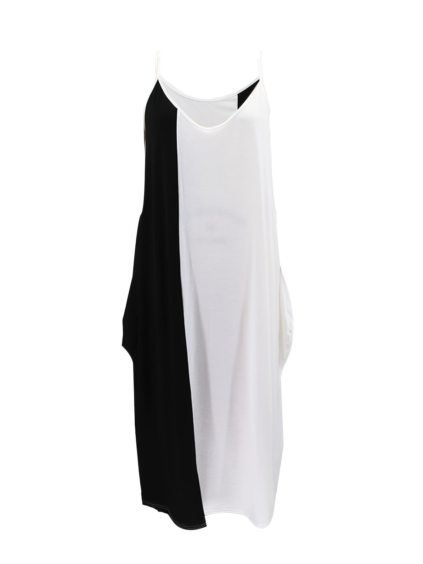 Size Colorblock Cami Maxi Dress With Pockets; Women's High Stretch Casual Long Dress