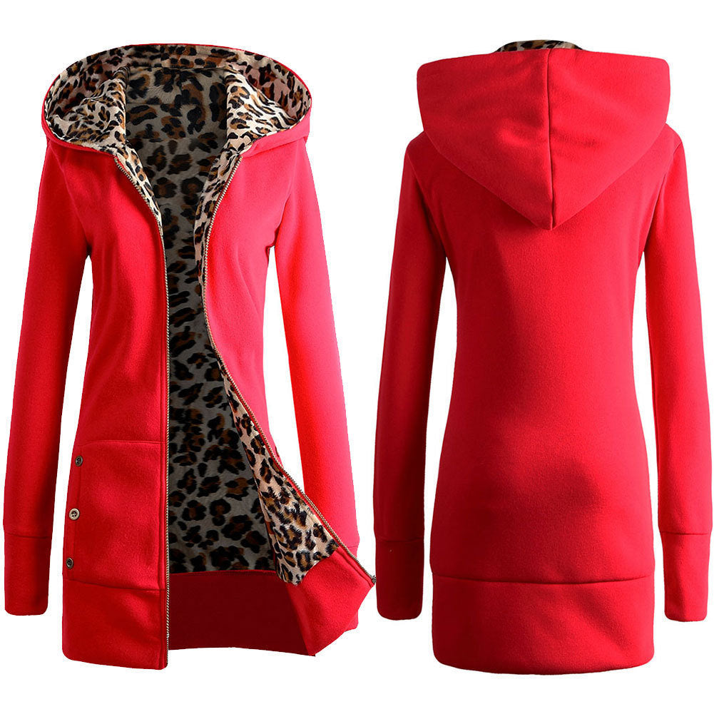 New Hooded Thick Leopard Sweater Plus Cashmere Large Size Jacket Women Clothing