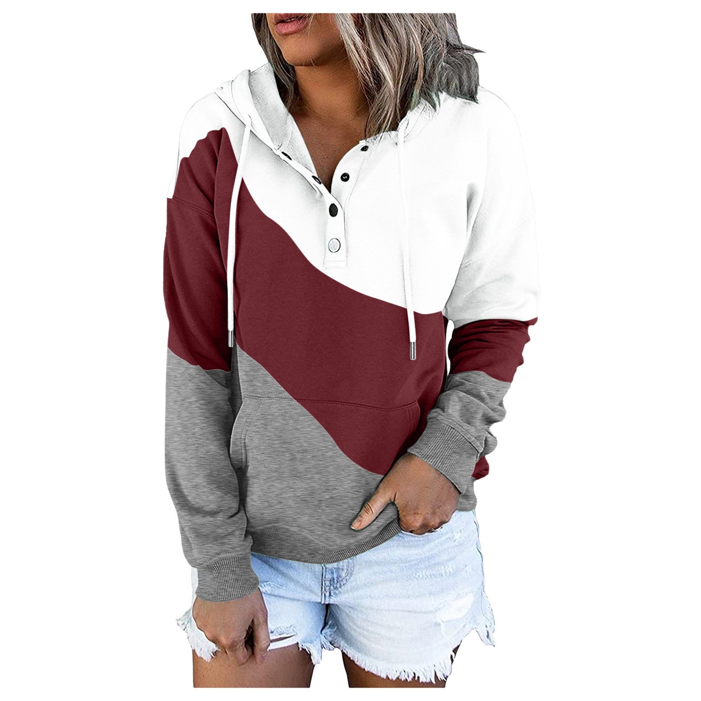 Winter New Stitching Hooded Sweatshirt Jacket Fashion Loose Pocket Pullover Hoodies Top