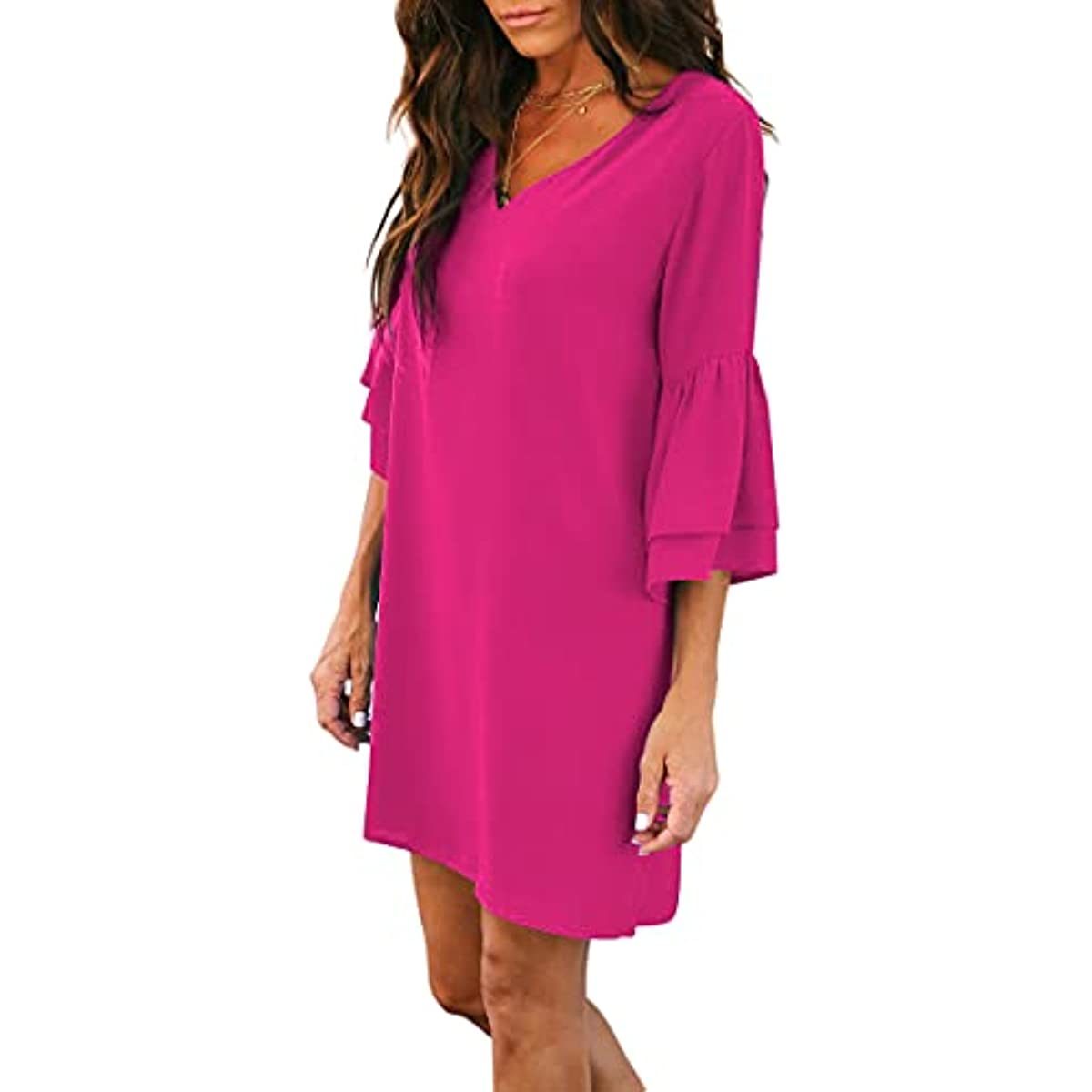 Women's Dress Sweet & Cute V-Neck Bell Sleeve Shift Dress Mini Dress