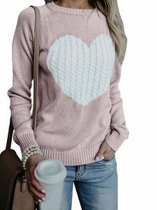 Women O-neck Love Print Knitted Sweatshirt Tops Sweaters Pullovers Autumn Casual Long Sleeve Loose