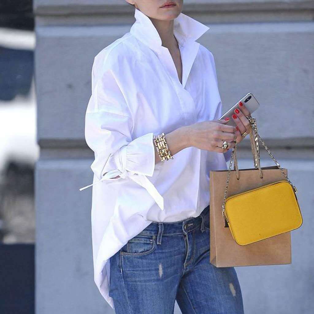 Elegant Office Lady White Shirt Women Spring Casual Flare Long Sleeve Loose Blouse Oversized Tops Lapel Shirt Tunic