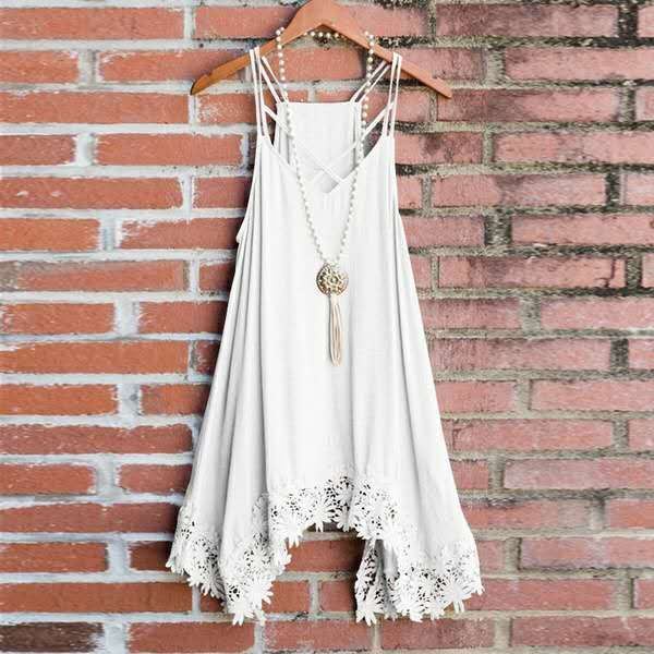 Hot Women's V-neck Sling Irregular Hem Lace Dress