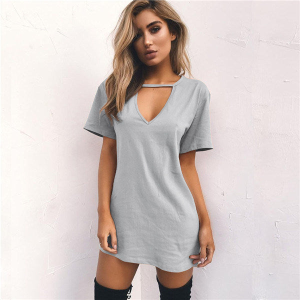 European and American fashion women's sexy deep V-neck short-sleeved loose casual dress