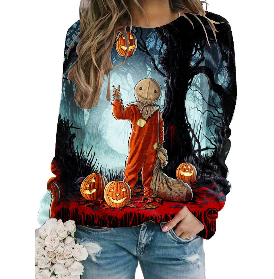 Halloween Women's New Top Pumpkin Print Sweatshirt