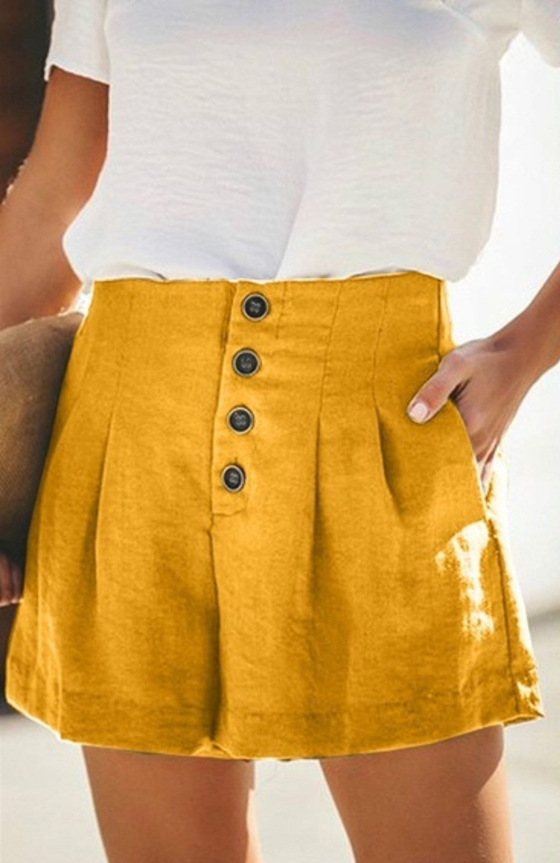 summer Europe and the United States new women's high waist buckle wide leg shorts pants