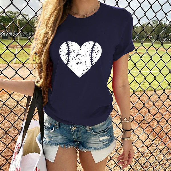 summer new women's love baseball pattern printing casual short-sleeved T-shirt