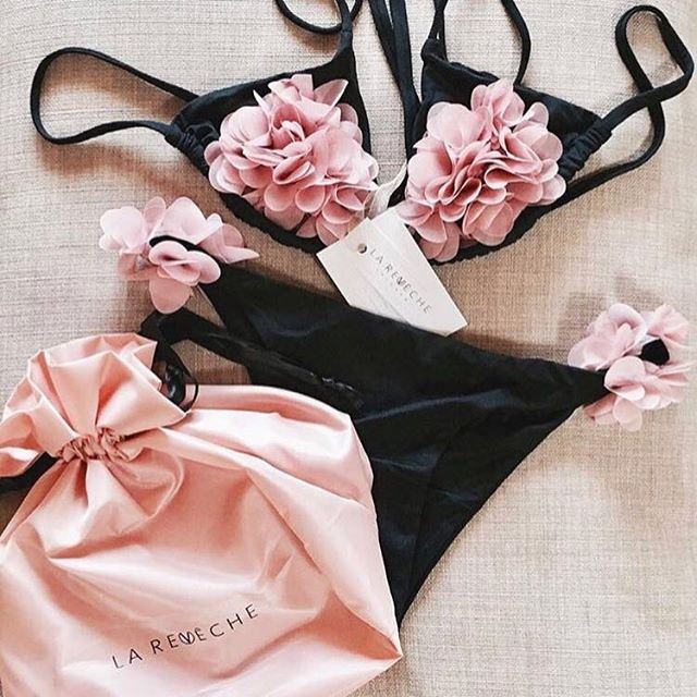 European and American Hanging Neck Petal Bikini Two-piece Women's Clothing