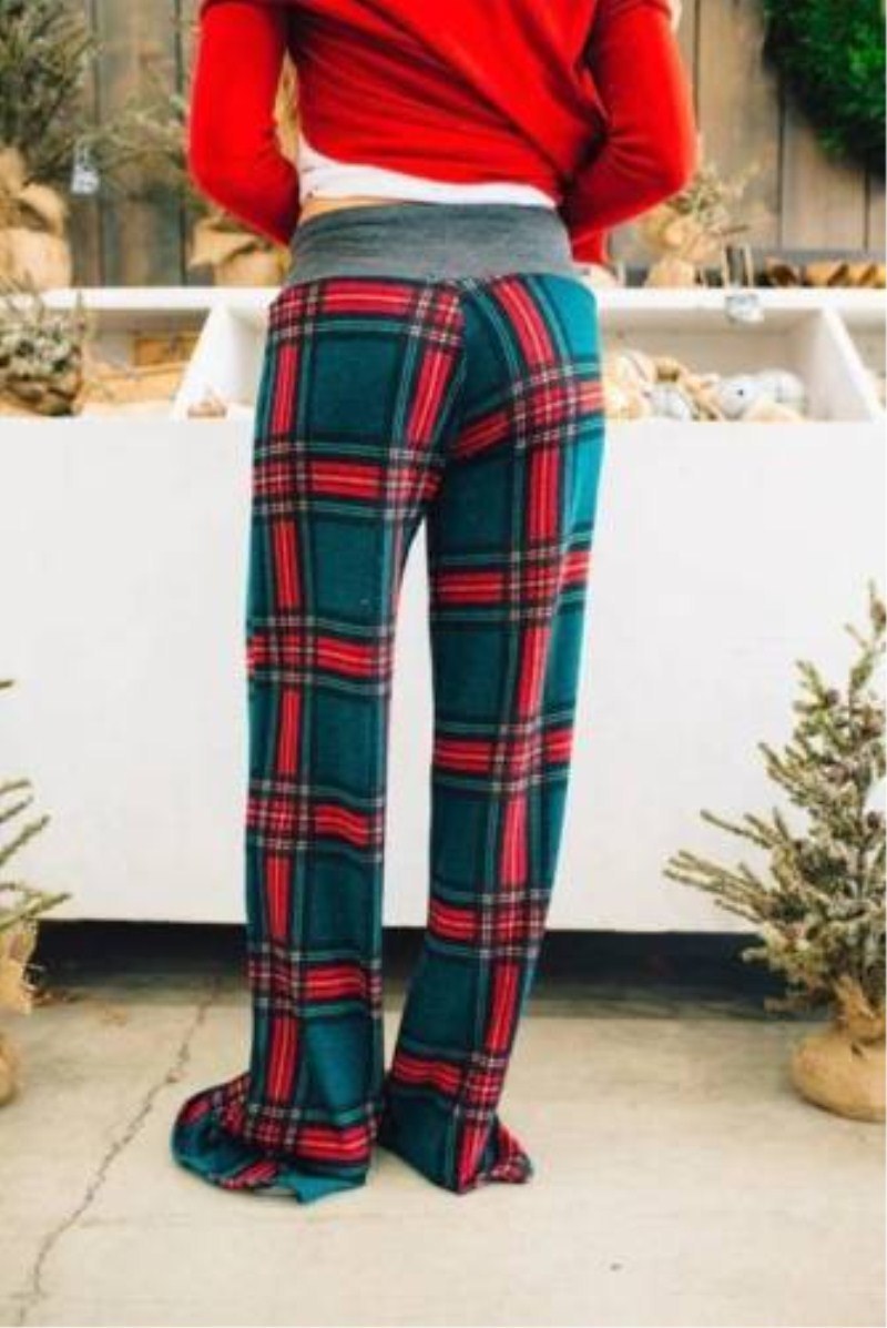 new women's European and American fashion loose yoga plaid printed straps casual pants