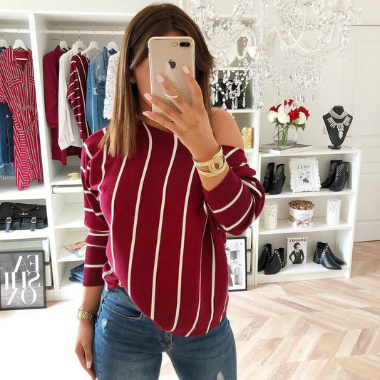 Autumn Hot Tops Sexy Striped Print Comfort Long Sleeve Tops