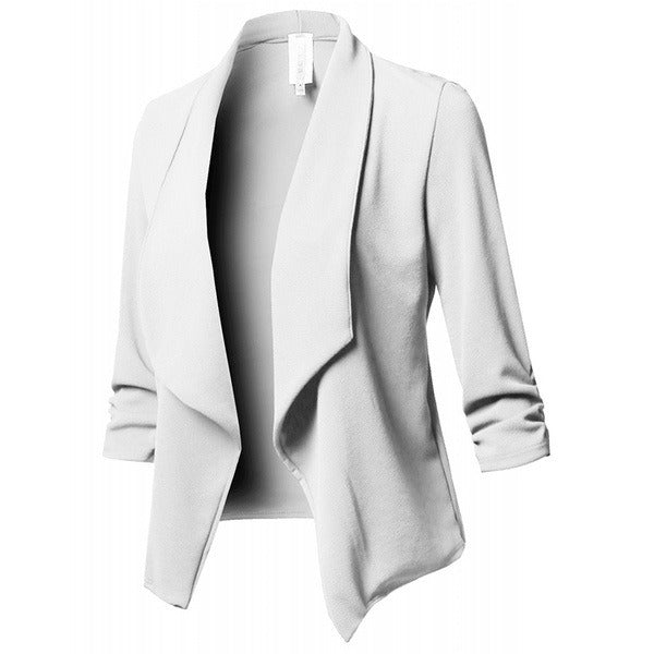 Women's Fahion Solid Color 3/4 Sleeve Open Blazer Jacket