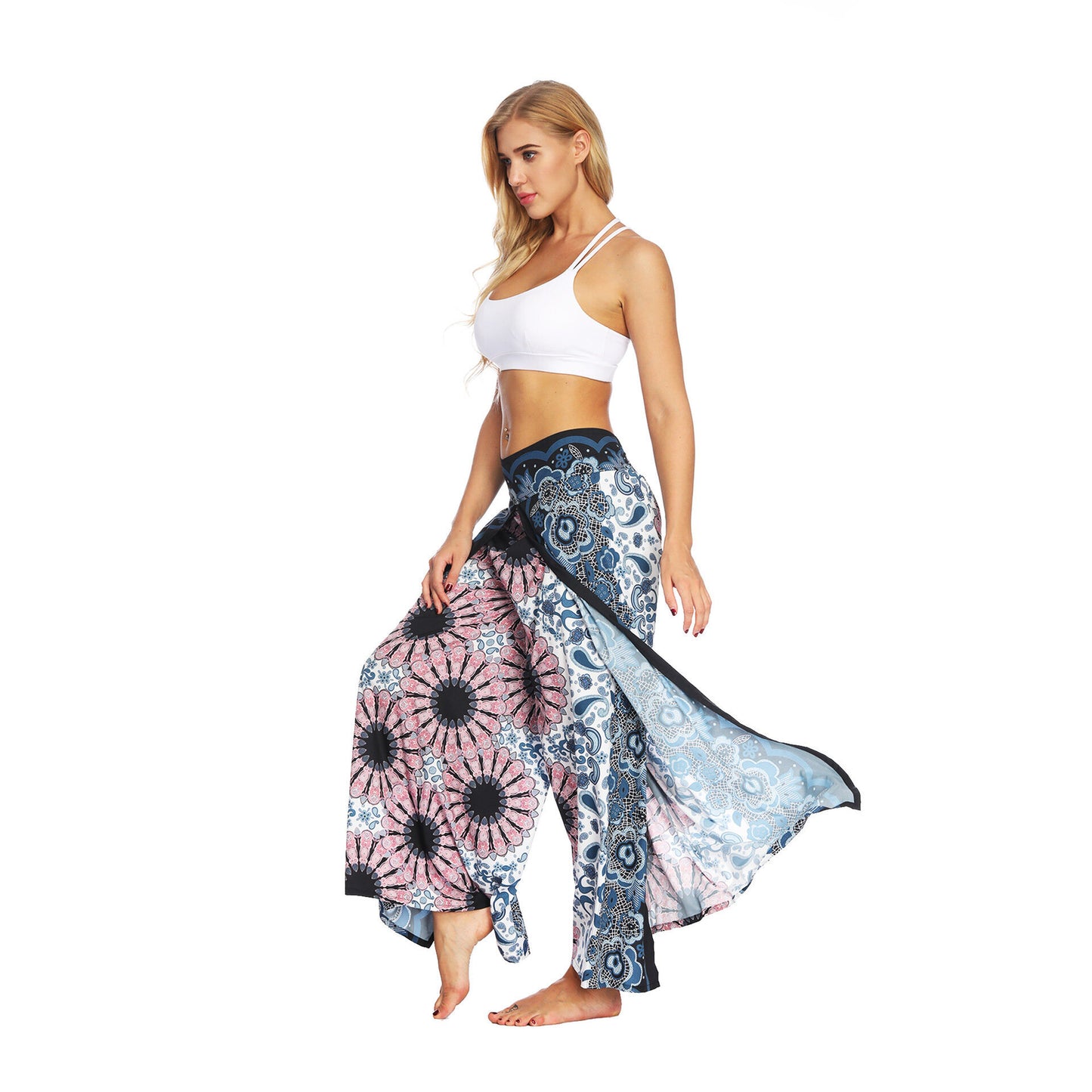 Women's Pants Elastic Waist Bohemian Hippie Gypsy Harem Palazzo Print Pants