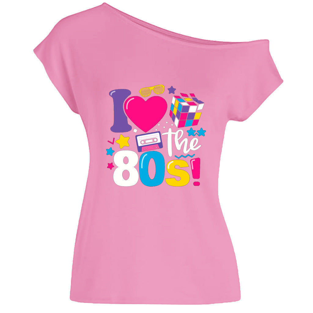 2022 summer I love 80's letter love cube radio print feelings diagonal collar T-shirt