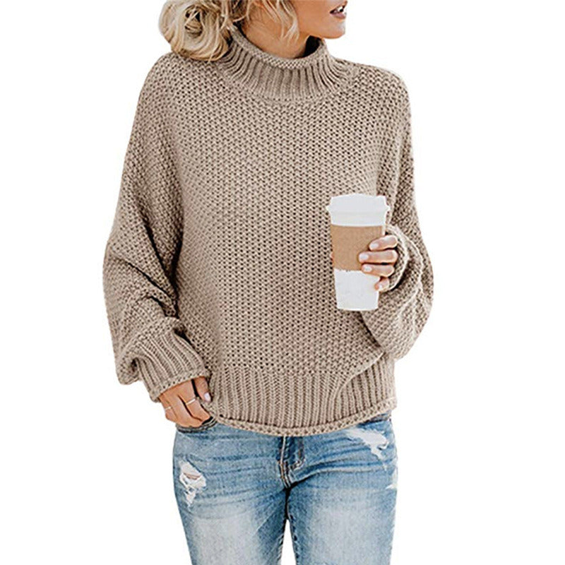 Women Turtleneck Chunky Knit Pullover Sweater