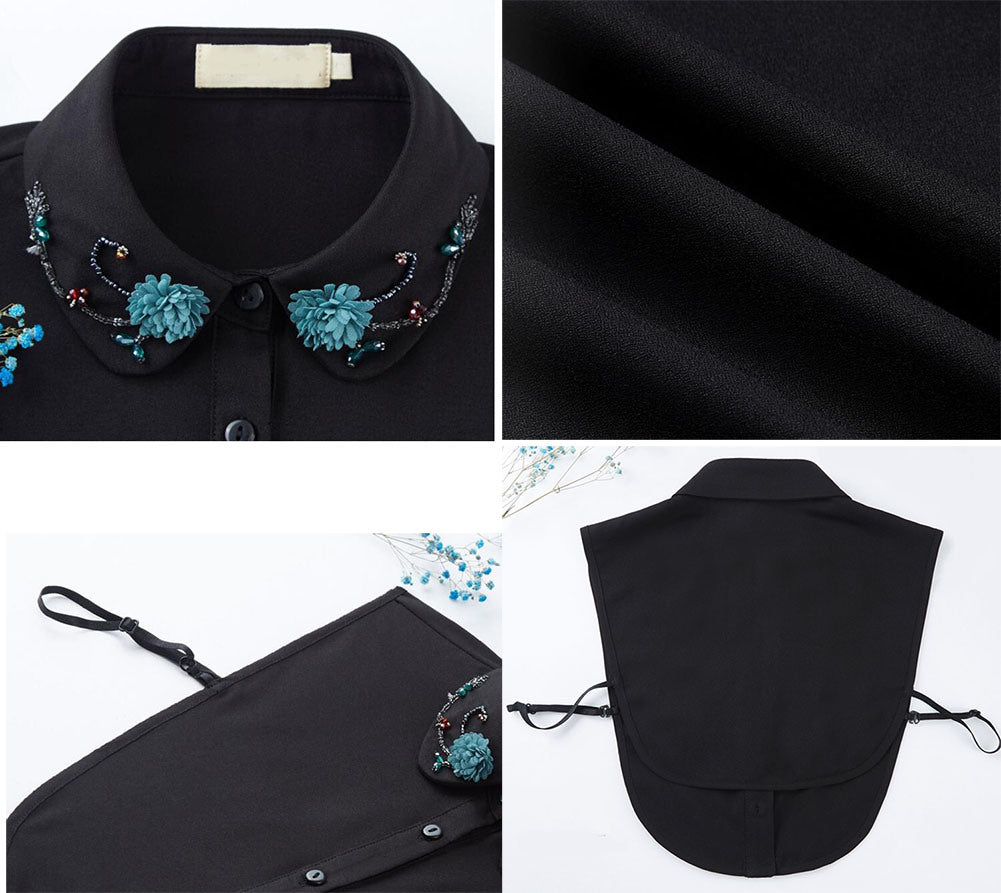 Elegant Fake Collar Beads Flower Decor Half Shirt Black False Collar Detachable