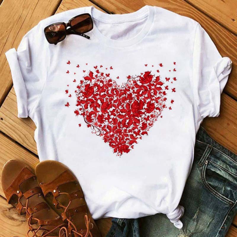 Watercolor Butterfly Heart Printed T Shirt New Women T--Shirt Harajuku Cute Graphic Tee Shirt Ladies Casual Female Tops Tee