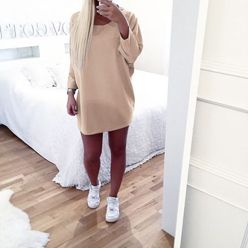 Women's Fashion Long Sleeve Solid Color Plus Size Notched Collar Slim Fit Spring and Autumn Casual Dress