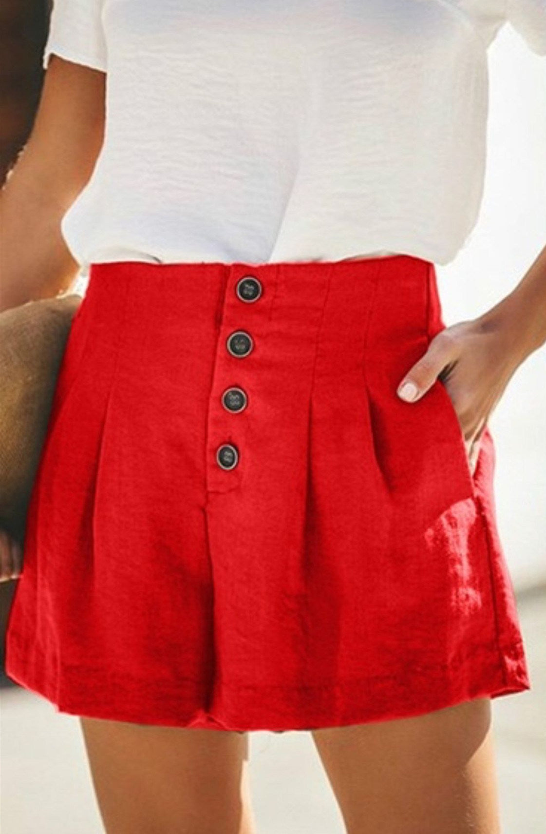 summer Europe and the United States new women's high waist buckle wide leg shorts pants