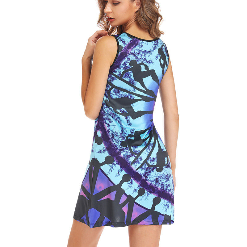 New Women's Summer Herringbone Reflection Print Dress