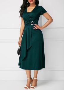 Summer Sexy Asymmetrical Large Swing V-neck Women's High Waist Midi Dress Solid Color Evening Dress