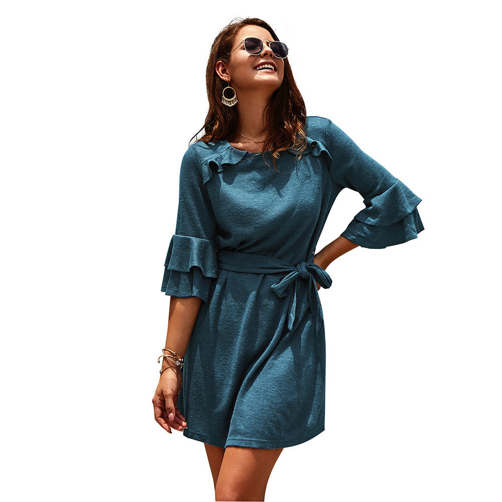 Fashion Women's Hot Sale Autumn and Winter Seven-point Sleeve Round Neck Dress