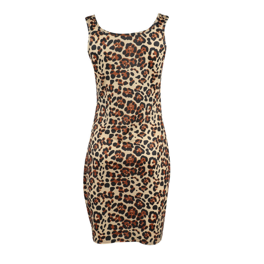 Best Selling Dress Sexy Square Collar Waist Bag Hip Leopard Dress