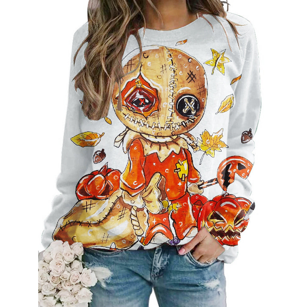 Halloween Women's New Top Pumpkin Print Sweatshirt