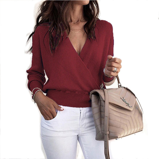 5 Colors Autumn and Winter Sexy Fashion Deep V-neck Long-sleeved Blouse Sweater