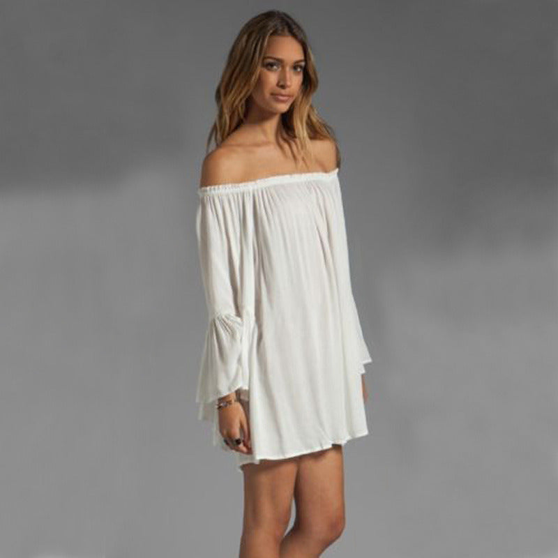 Summer Women's Off Shoulder Chiffon Long Sleeve Dress