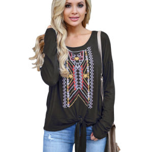 spring and autumn European and American women's round neck strap animal print long-sleeved T-shirt