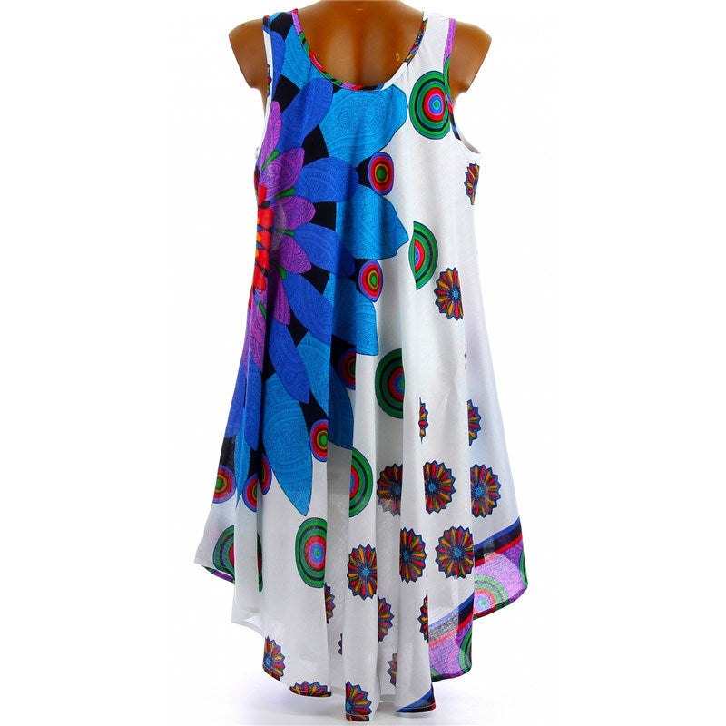 summer women's new digital print sleeveless irregular large dress