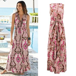 Best Selling Summer New Women's Sleeveless V-neck Print Waist Dress