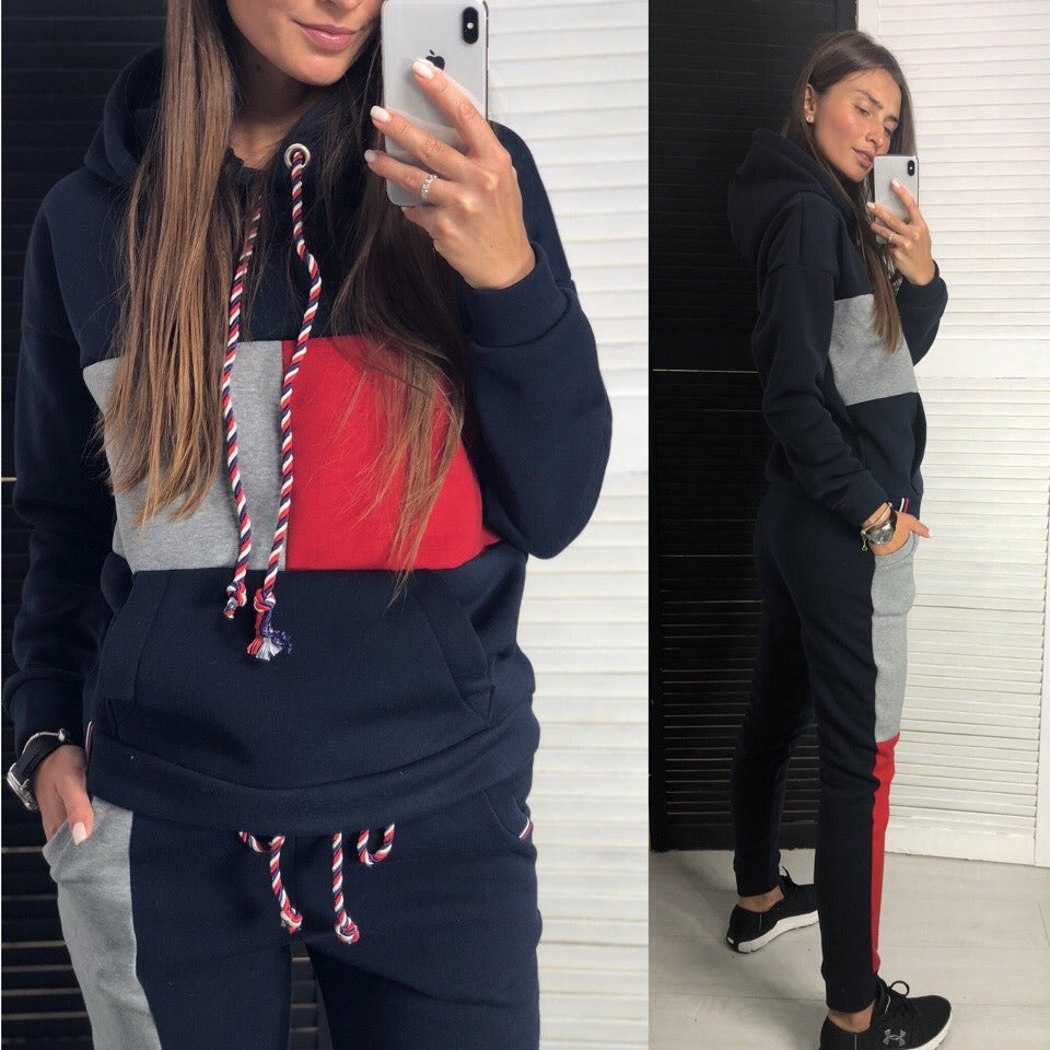 Women Fashion Hoody Tracksuit Two Piece Set Hooded Sweatshirt Sport Suits Casual Outfits Sets