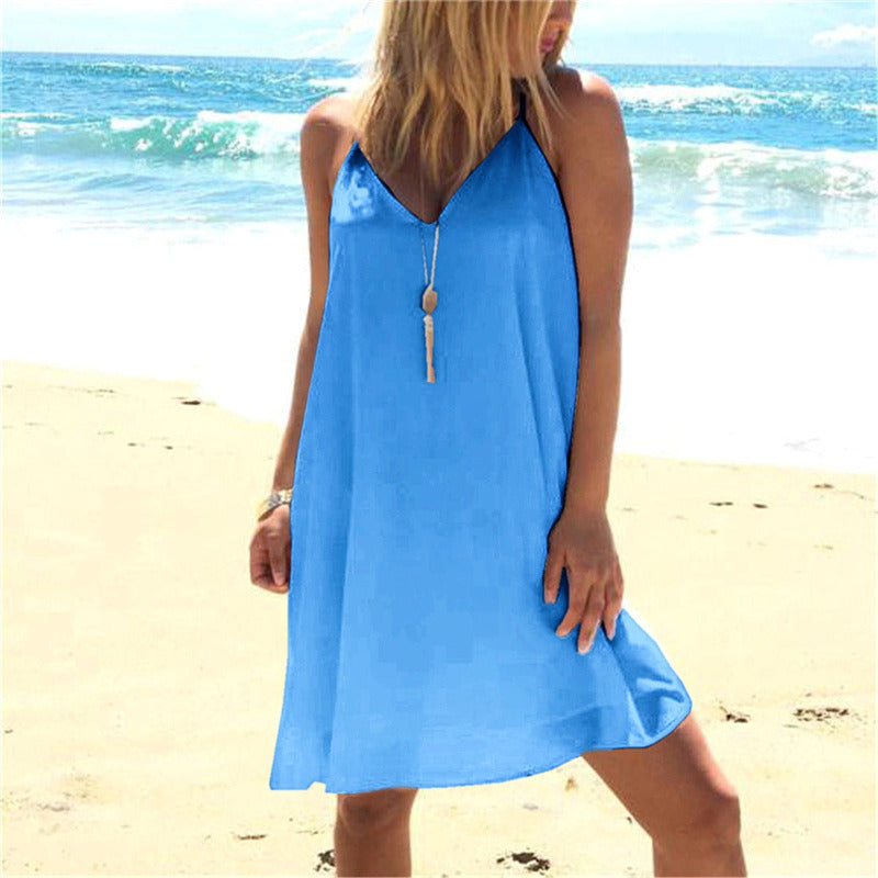 Summer Hot Sale Solid Color Sling Big Swing Women's Dress