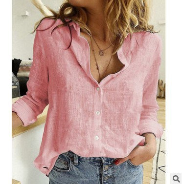 Womens V Neck Roll up Sleeve Button Down Blouses Tops