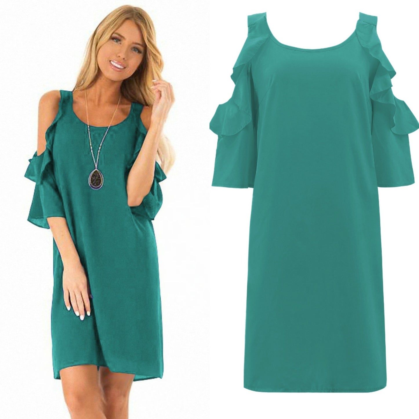 New Hot Sale Loose Women's Round Neck Ruffled Sleeves Off-shoulder Dress