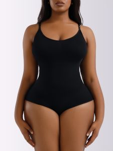 Plus Size Solid Seamless Cami Shapewear; Women's Plus Tummy Control One Piece Body Shaper Slimmer