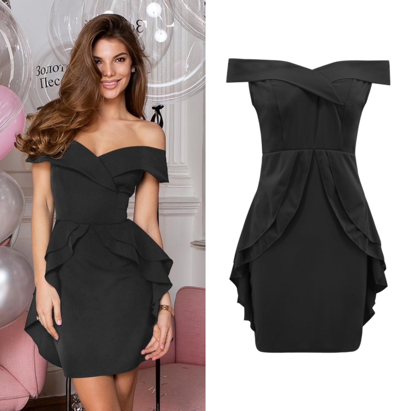 Spring New Women's One-shoulder Ruffled Bag Hip Skirt Dress