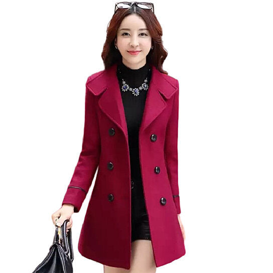 Women Winter Wool Coat Blend Notch Lapel Jacket Outwear