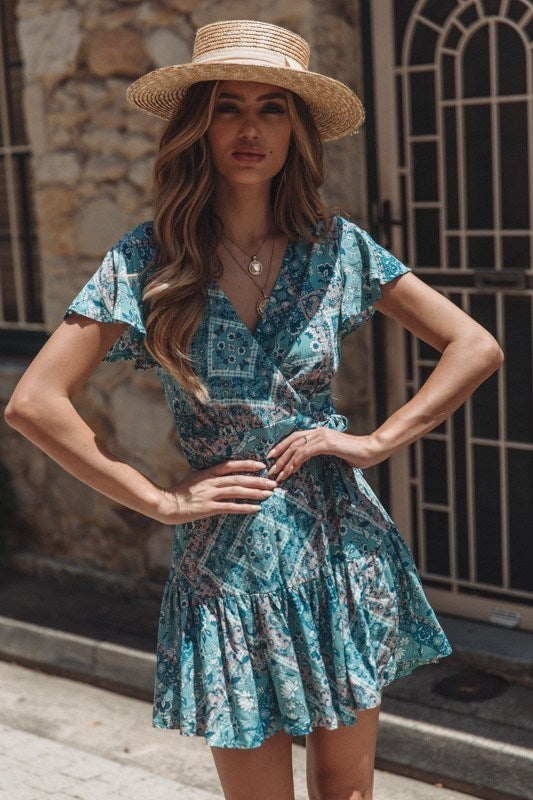 Women's Spring and Summer New Sexy Casual Short-sleeved Straps Holiday Print Dress Women's Clothing