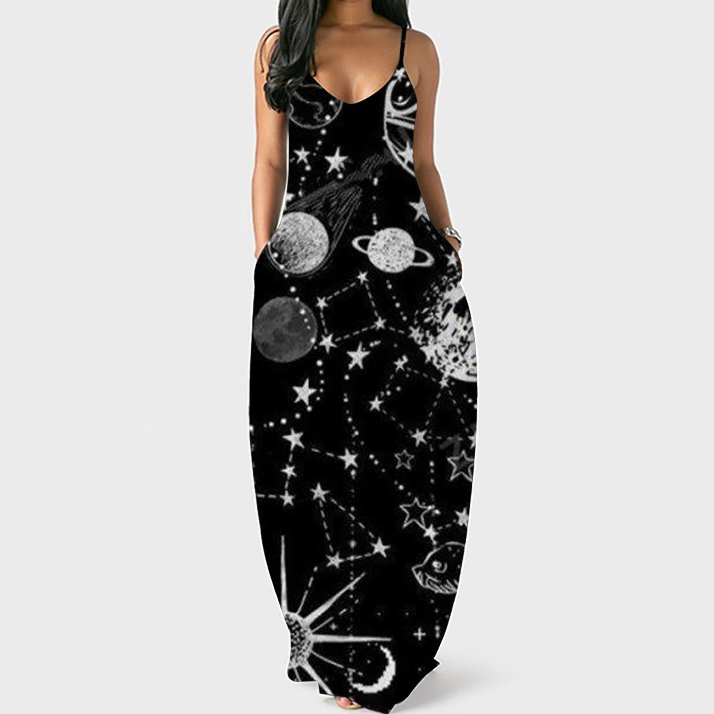 Fashion new women's summer dress butterfly star print V-neck halter dress