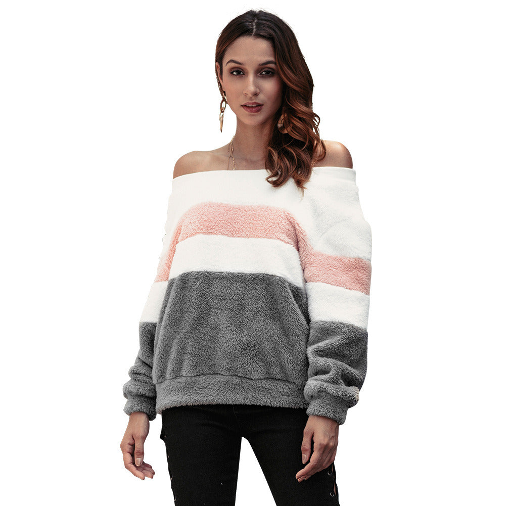 autumn and winter new women's clothing collar striped sweater long-sleeved shirt