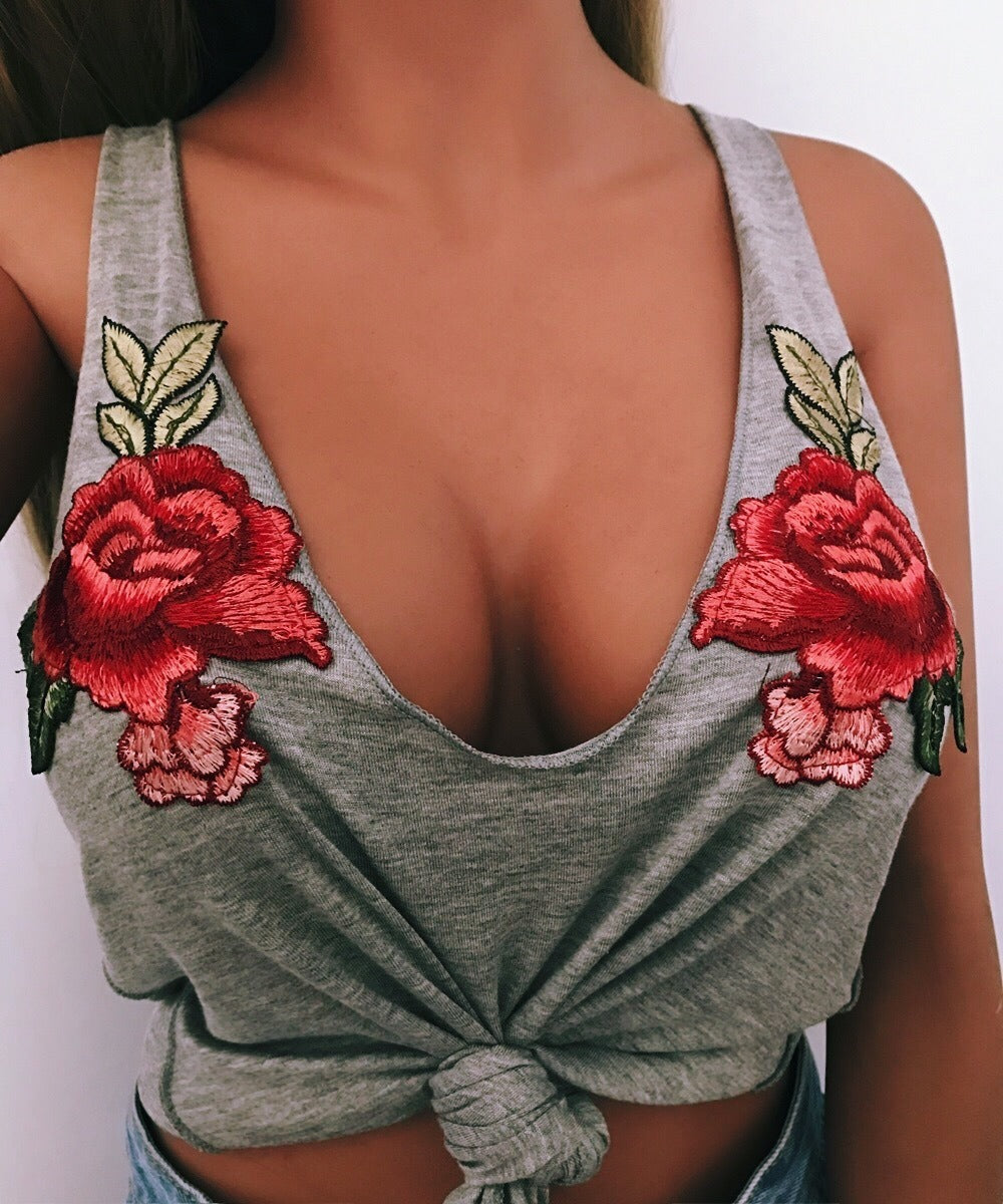 European and American new wild embroidered halter top