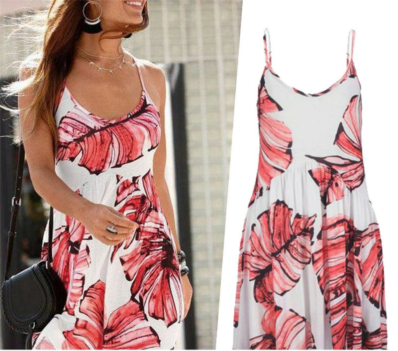 summer new women's thin section printed strap dress