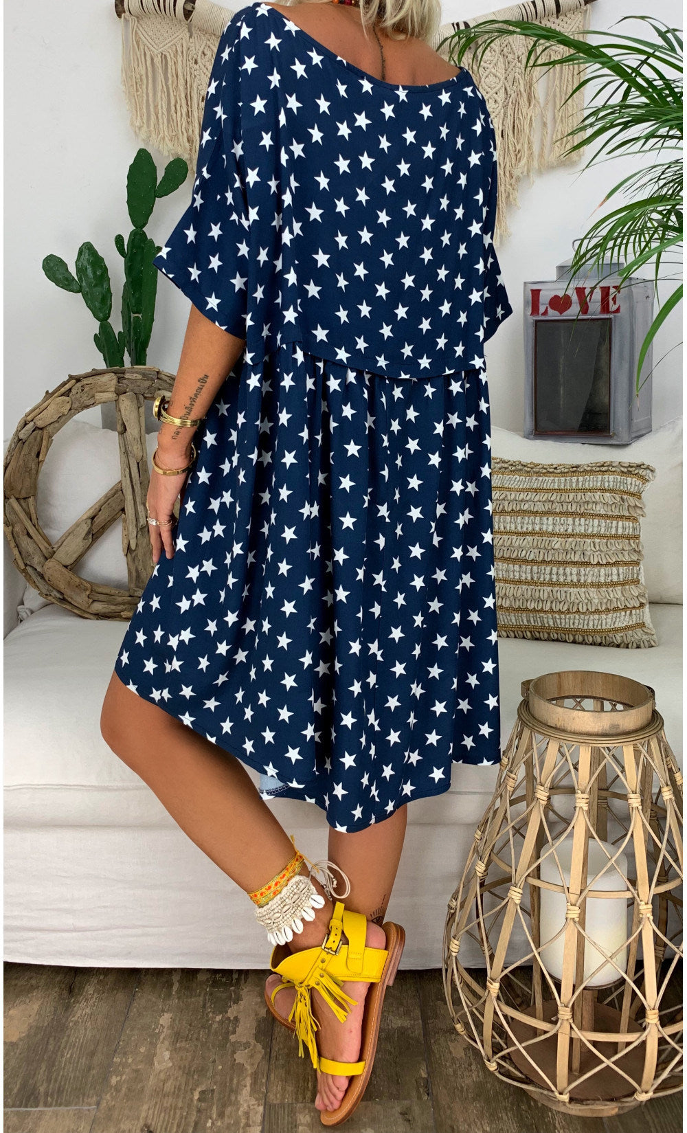 Spring and Summer New Short-sleeved Loose Printed Dress Casual Knee-length Skirt