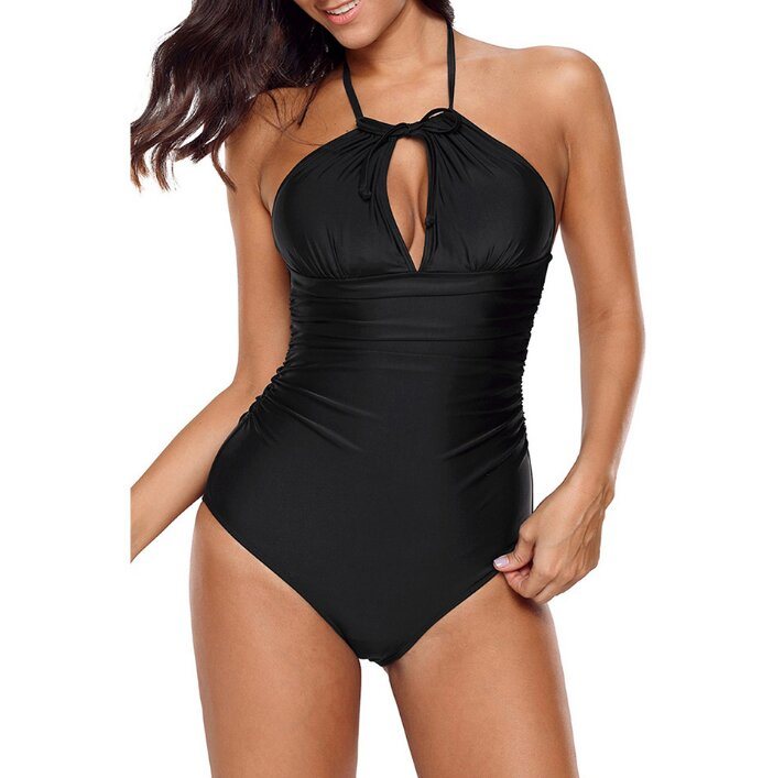 Women One Piece Swimsuits Plus Size High Neck V-Neckline Halter Mesh Monokini Bathing Suit