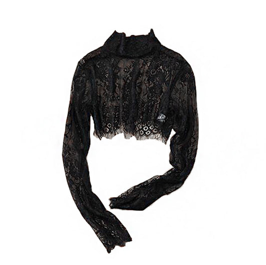 Ladies Lace Long Sleeve Turtleneck Half Shirt False Collar Detachable Blouse Collar Black