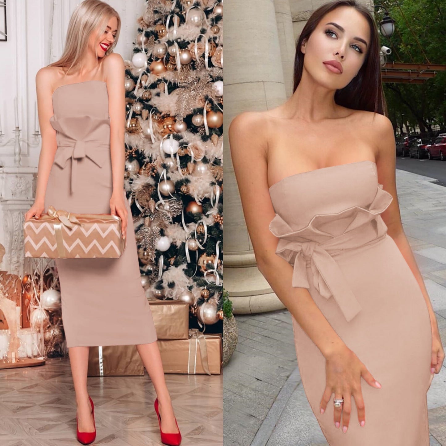 Summer new women's tube top bow waist dress