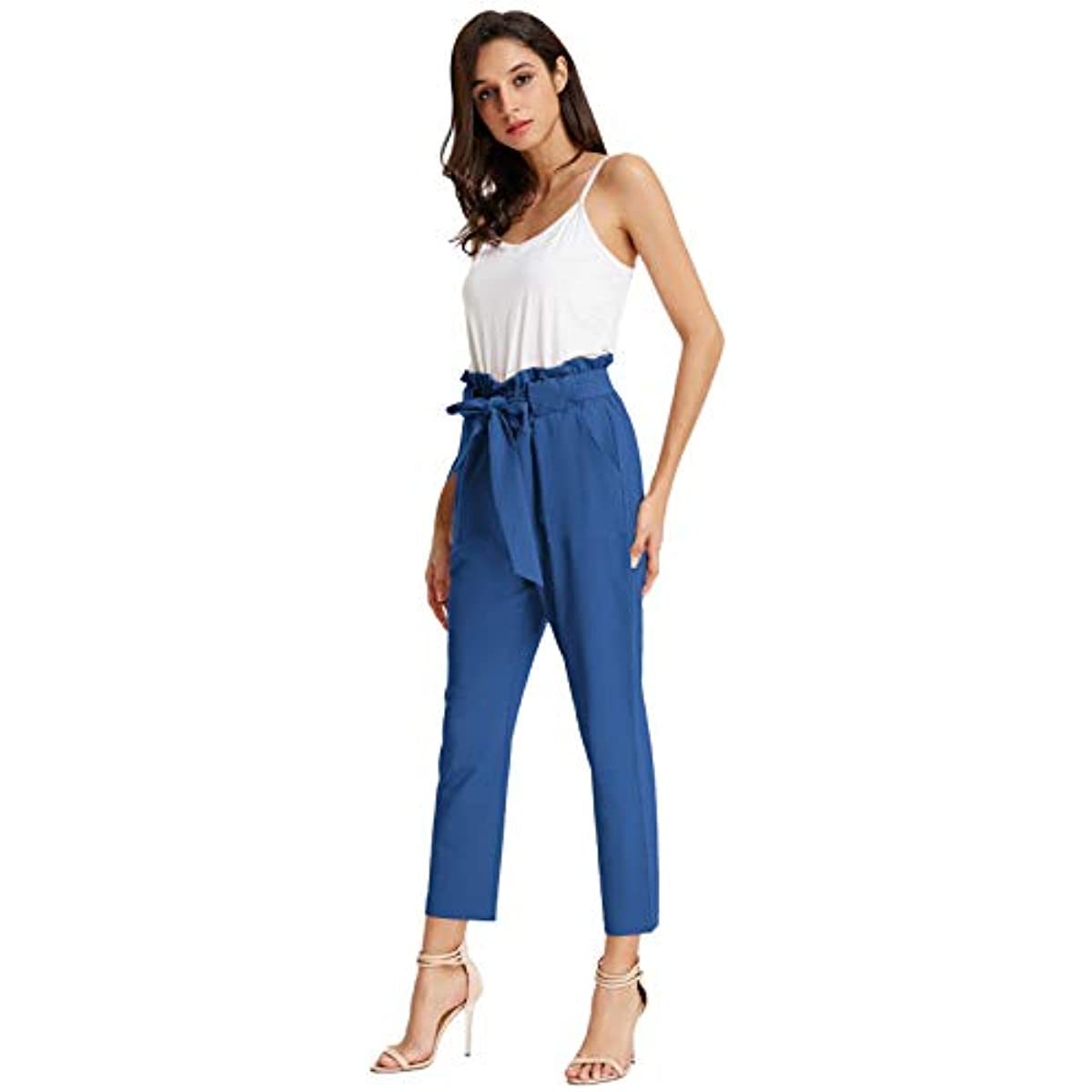 Women's Cropped Paper Bag Waist Pants with Pockets