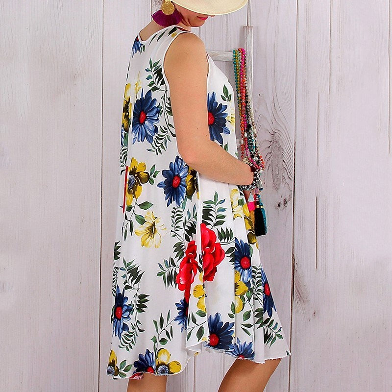 summer women's fashion new loose print sleeveless dress